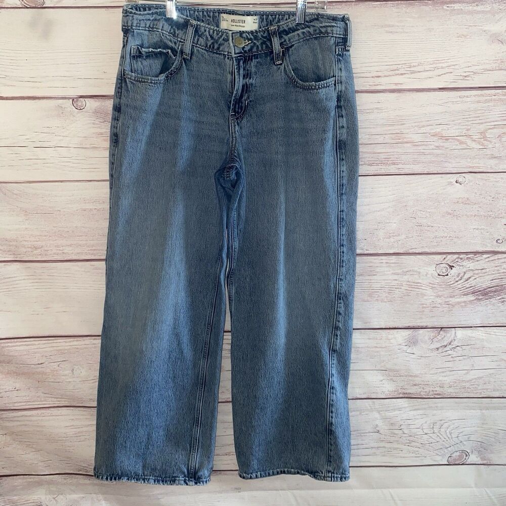 Hollister Jeans Womens Low-Rise Baggy Wide-Leg Light Wash Distressed 32x28